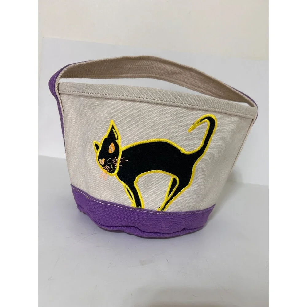 Land's End Halloween‎ Canvas Bucket Tote Bags Black Cat